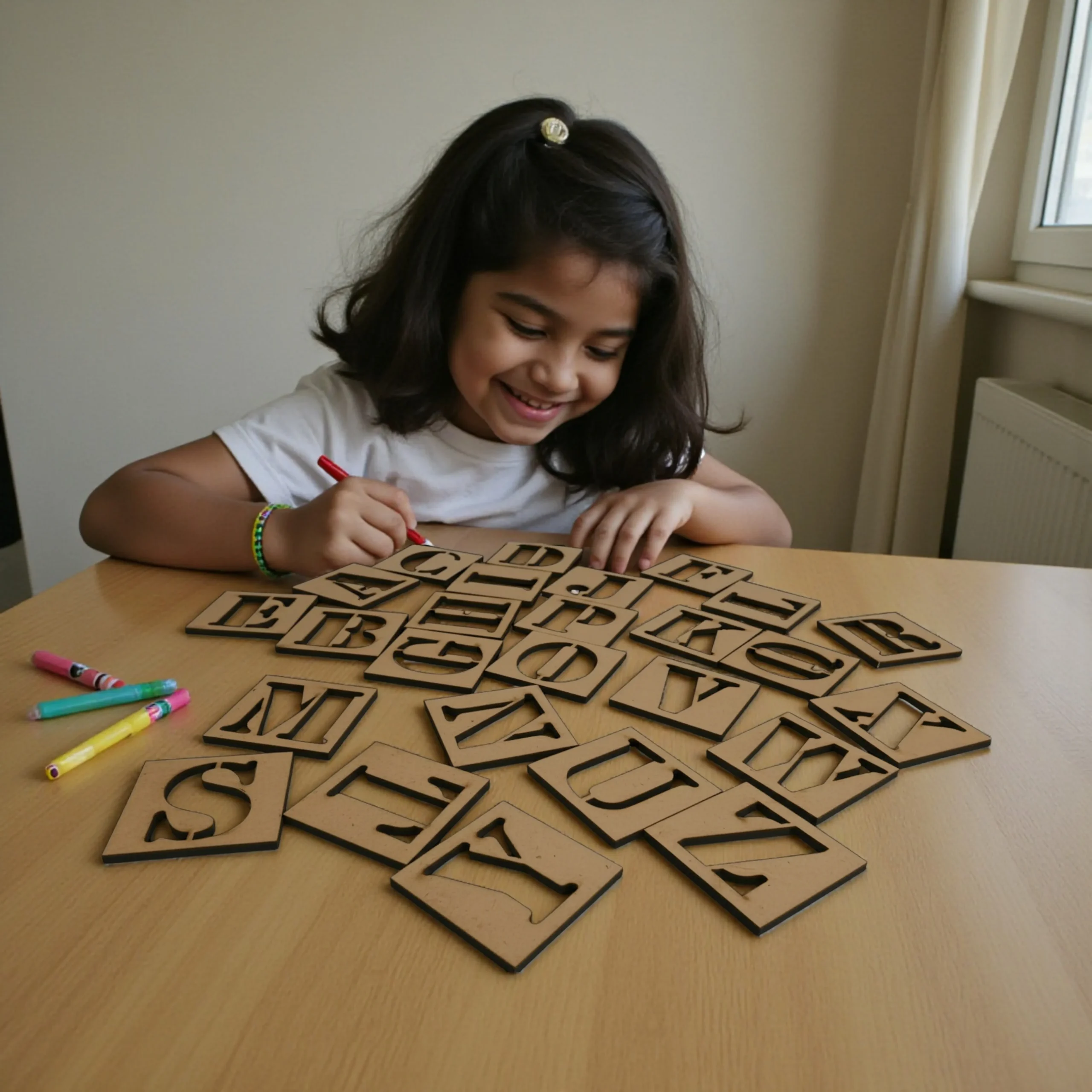 Alphabet Stencil Set for Kids – Wooden ABCD Learning Toy alphabet stencil set toy with wooden ABCD letters for early learning and tracing play