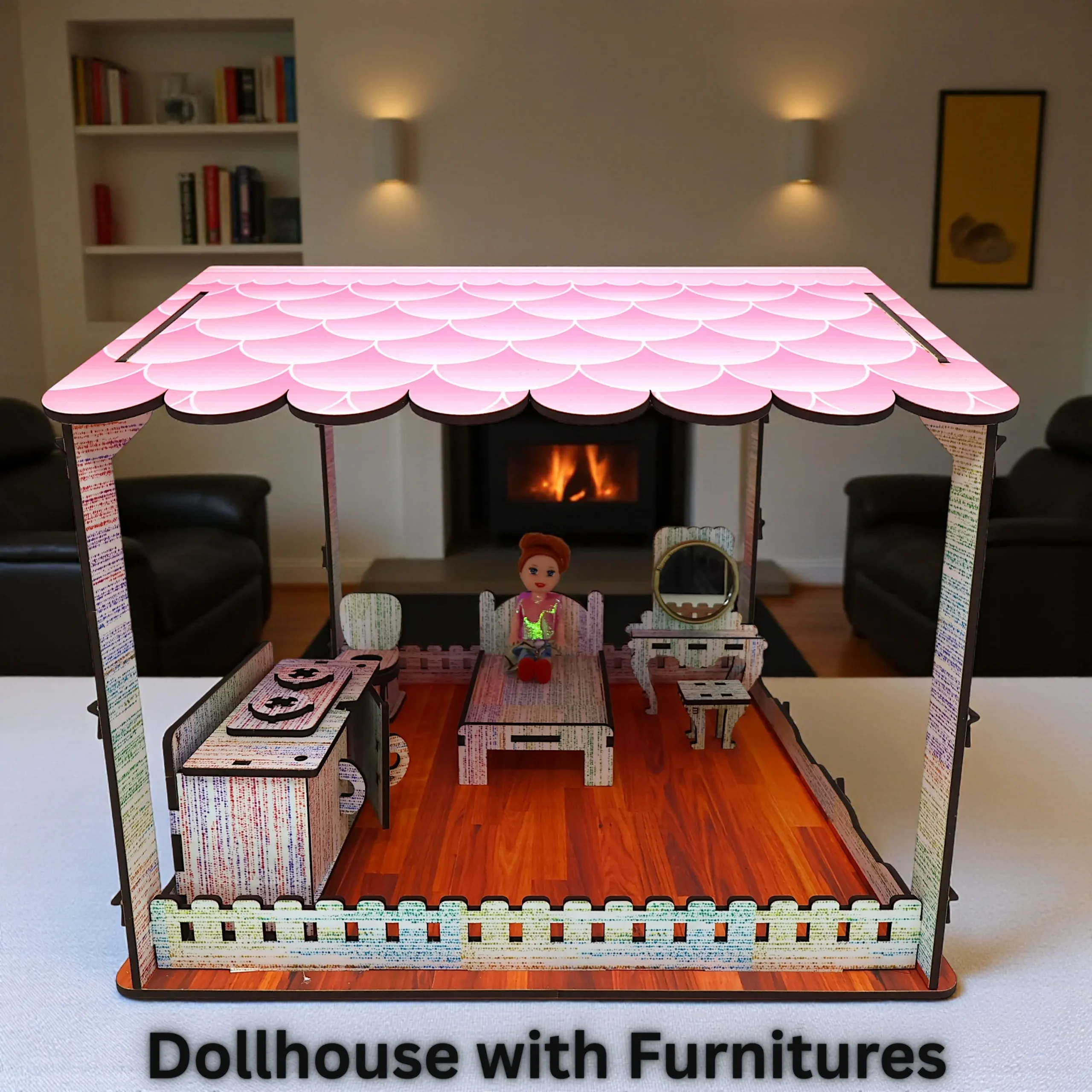Child-Safe Wooden Big Doll House Material close up of safe wooden material and smooth finish on big doll house