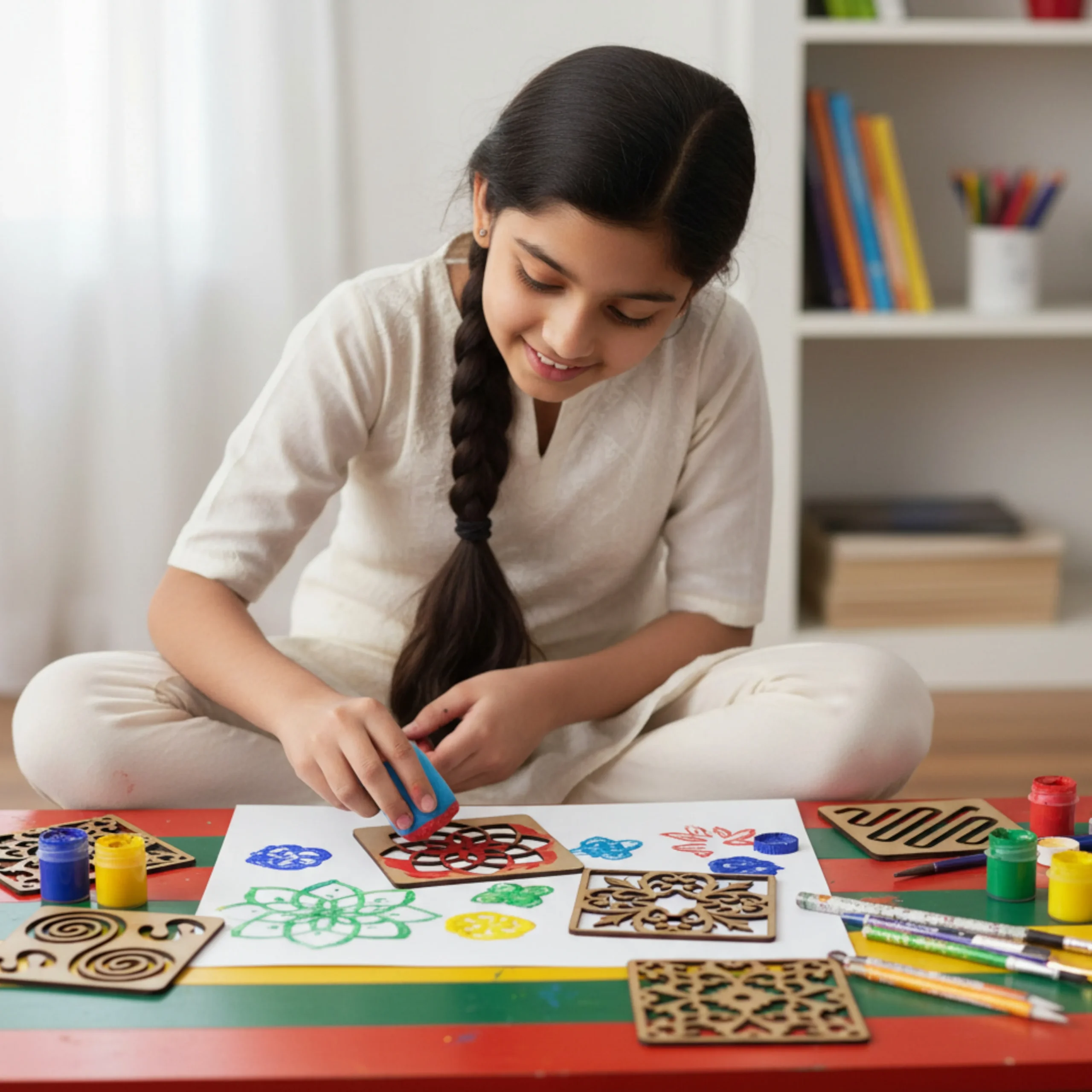 Creative Art Using Stencils creative art activities using painting and rangoli stencils