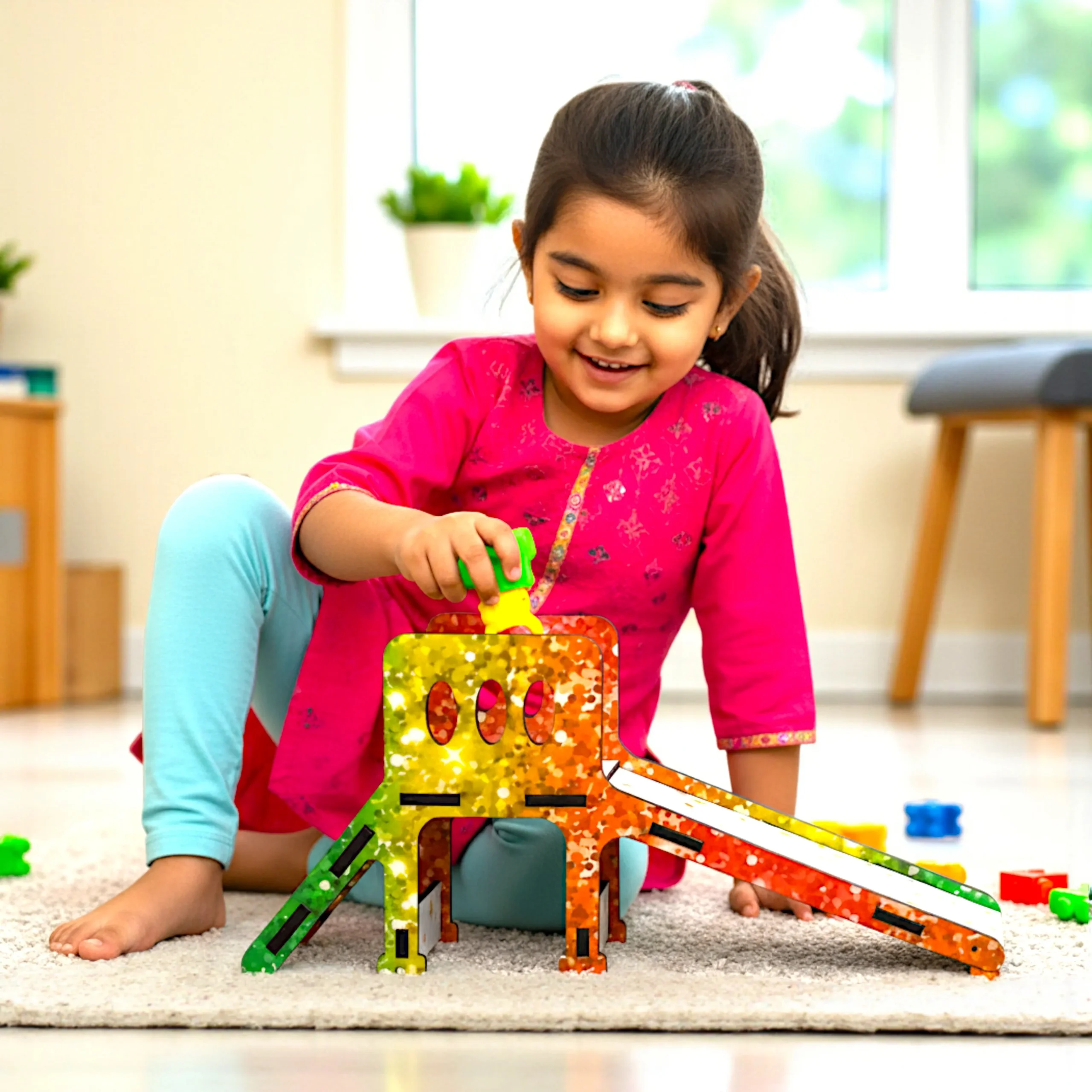 Slide Feature in Ferris Wheel Puzzle Toy slide feature ferris wheel wooden puzzle toy
