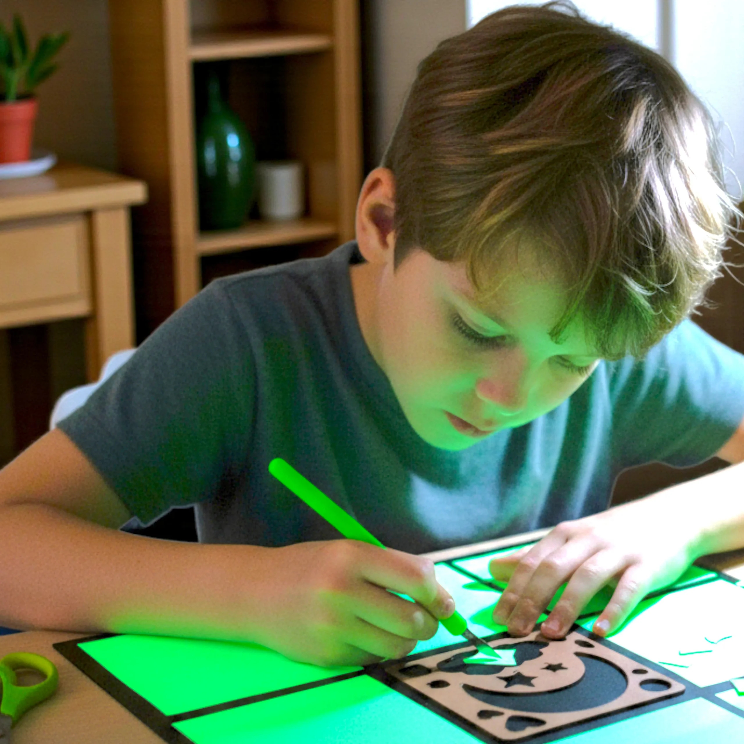 Kids Creative Play with Glow Stickers children using glow in the dark stickers for creative decoration and fun activity