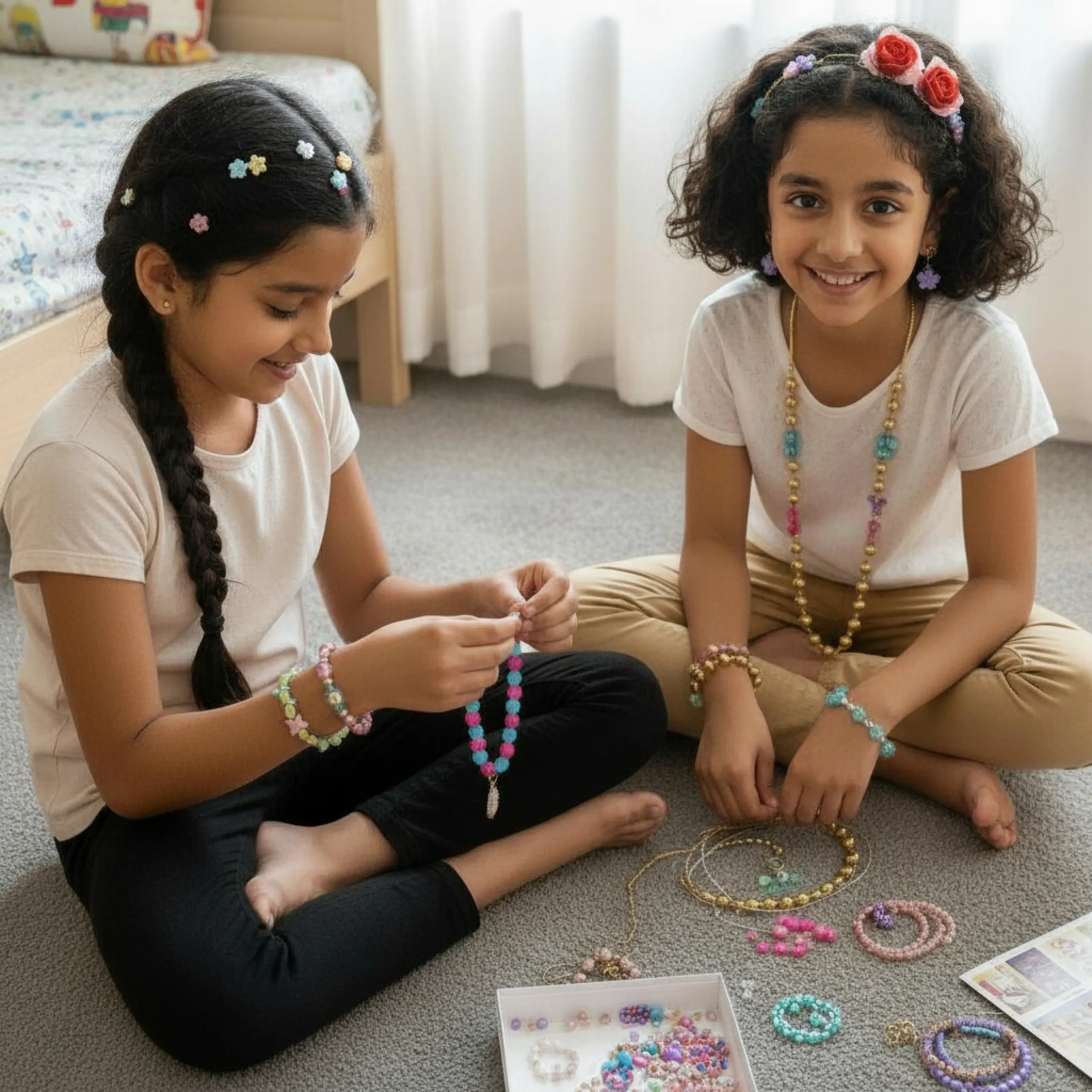 DIY Bracelet Making Activity for Kids kids making bracelets using jewellery beads diy kit
