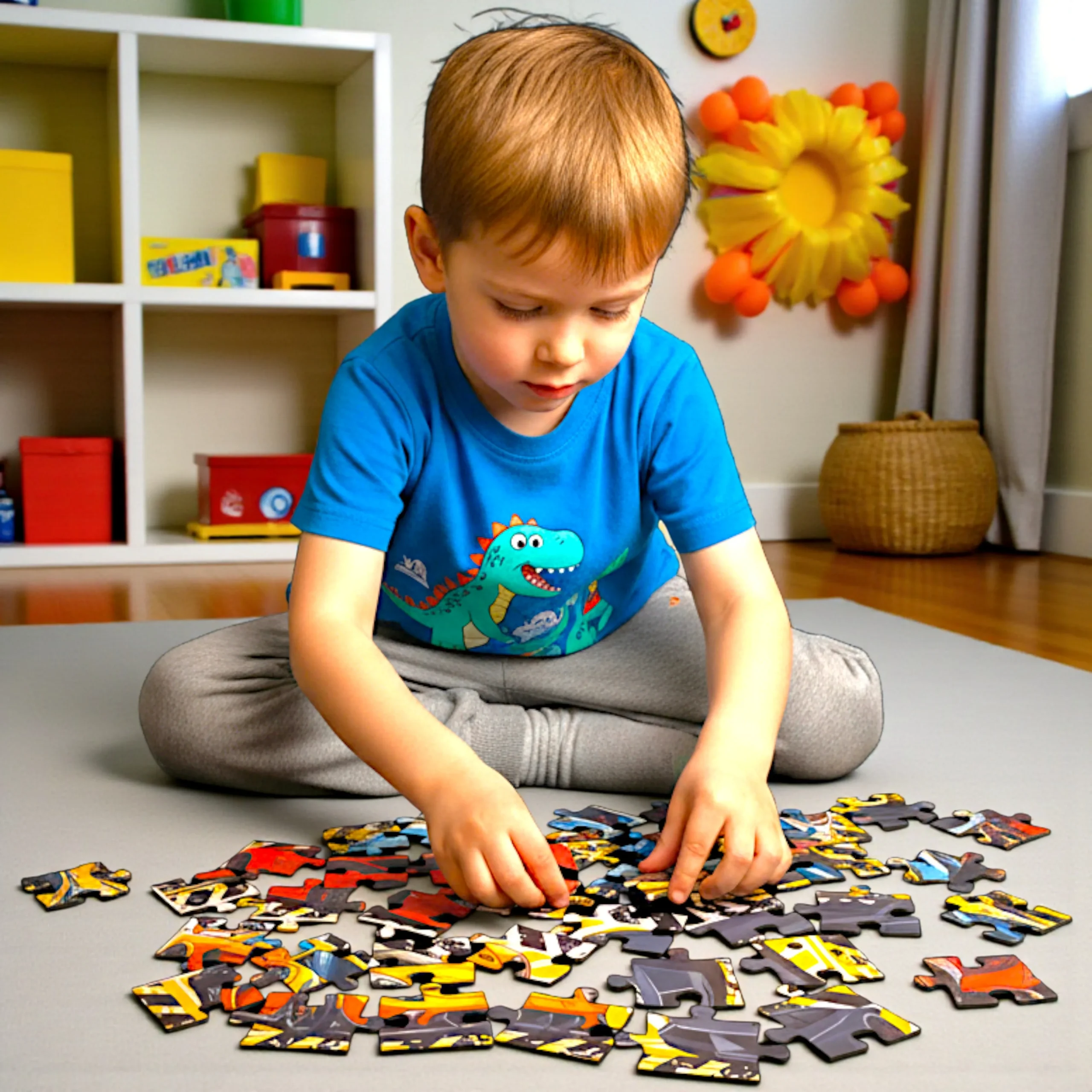 Kids Playing with Car and Bike Puzzle kids solving car and bike jigsaw puzzle during playtime