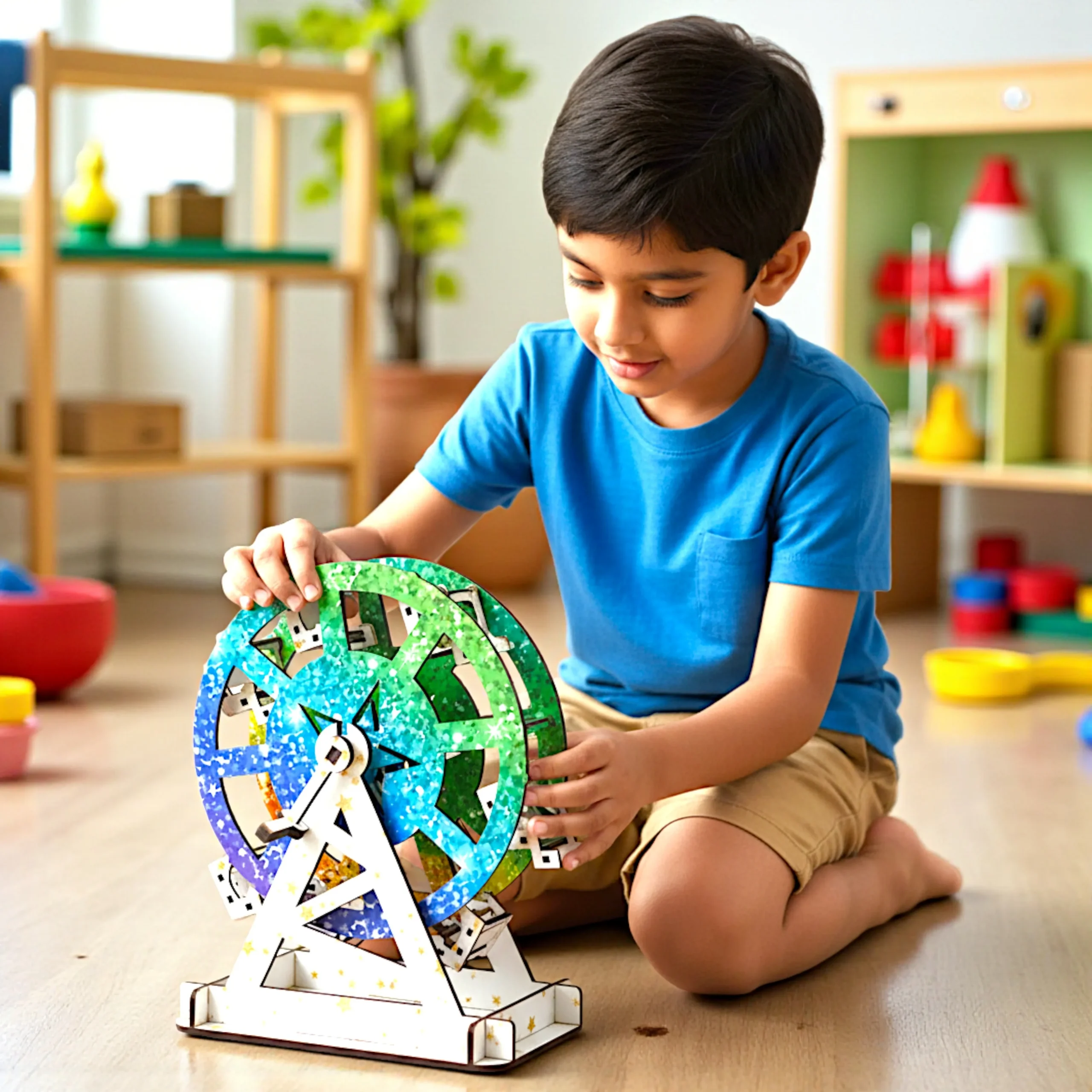 Kids Playing with Ferris Wheel Puzzle Toy kids playing with ferris wheel wooden puzzle toy