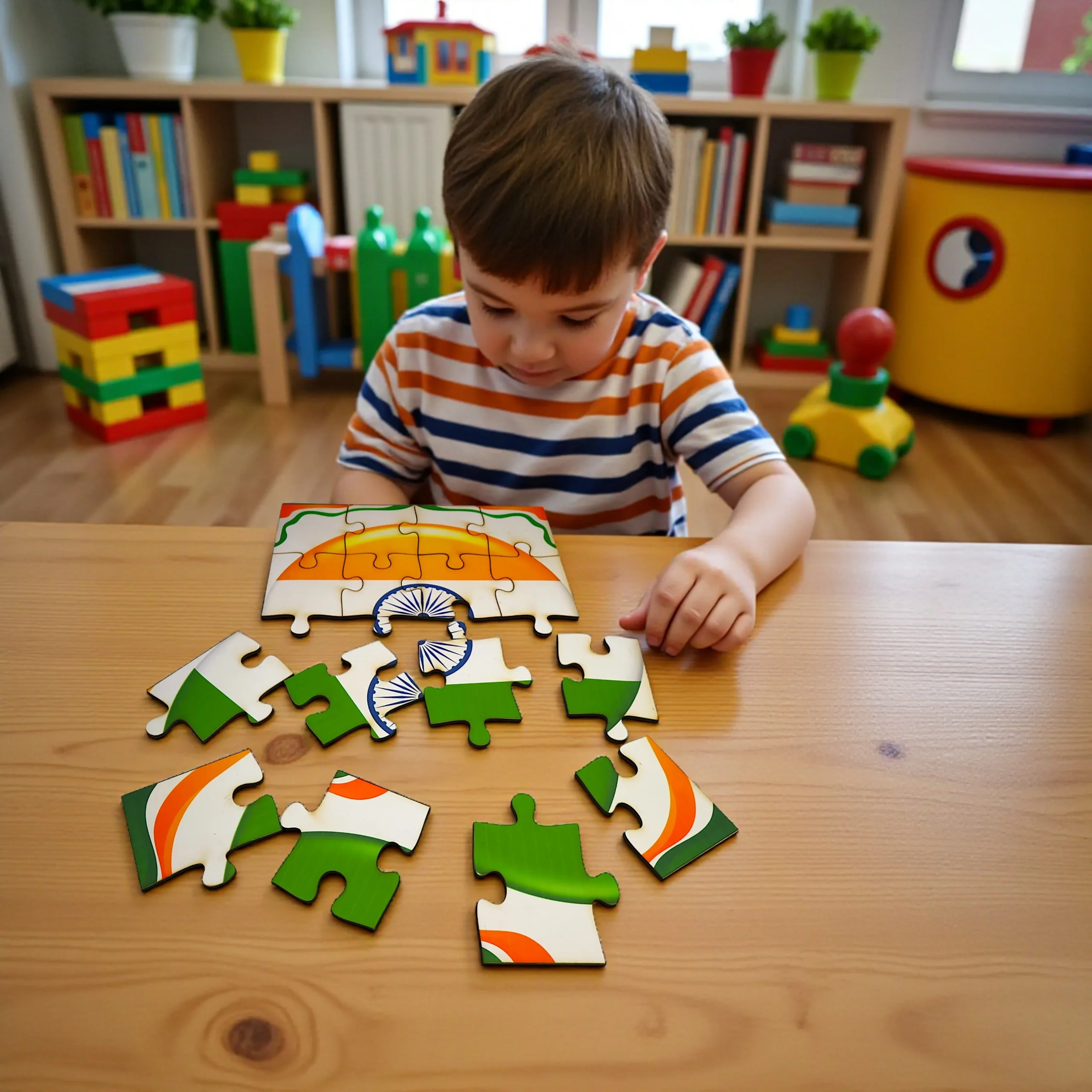 Kids Solving India Map & Flag Puzzle children solving India map and flag jigsaw puzzle learning states and national symbols