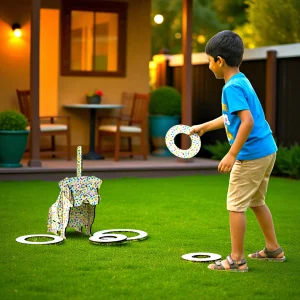 kids playing ring toss game indoors and outdoors
