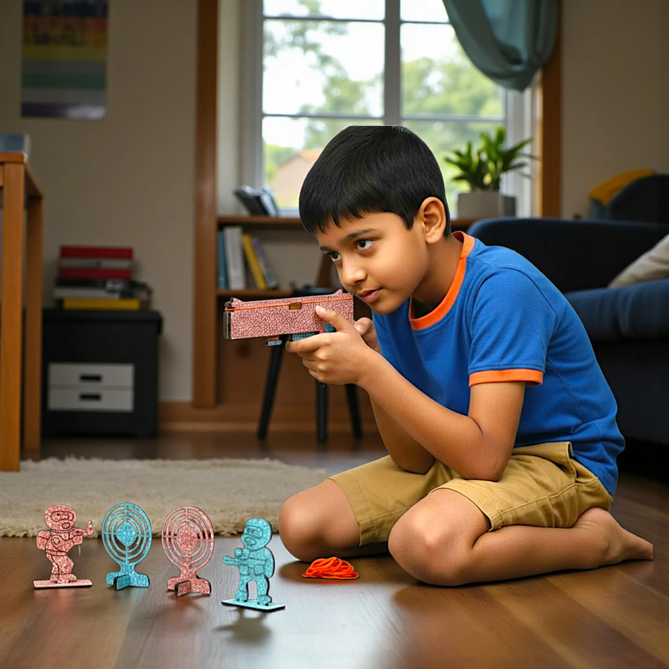 Rubber Band Gun Game for Friendly Competitions kids playing rubber band gun toy together in friendly competition
