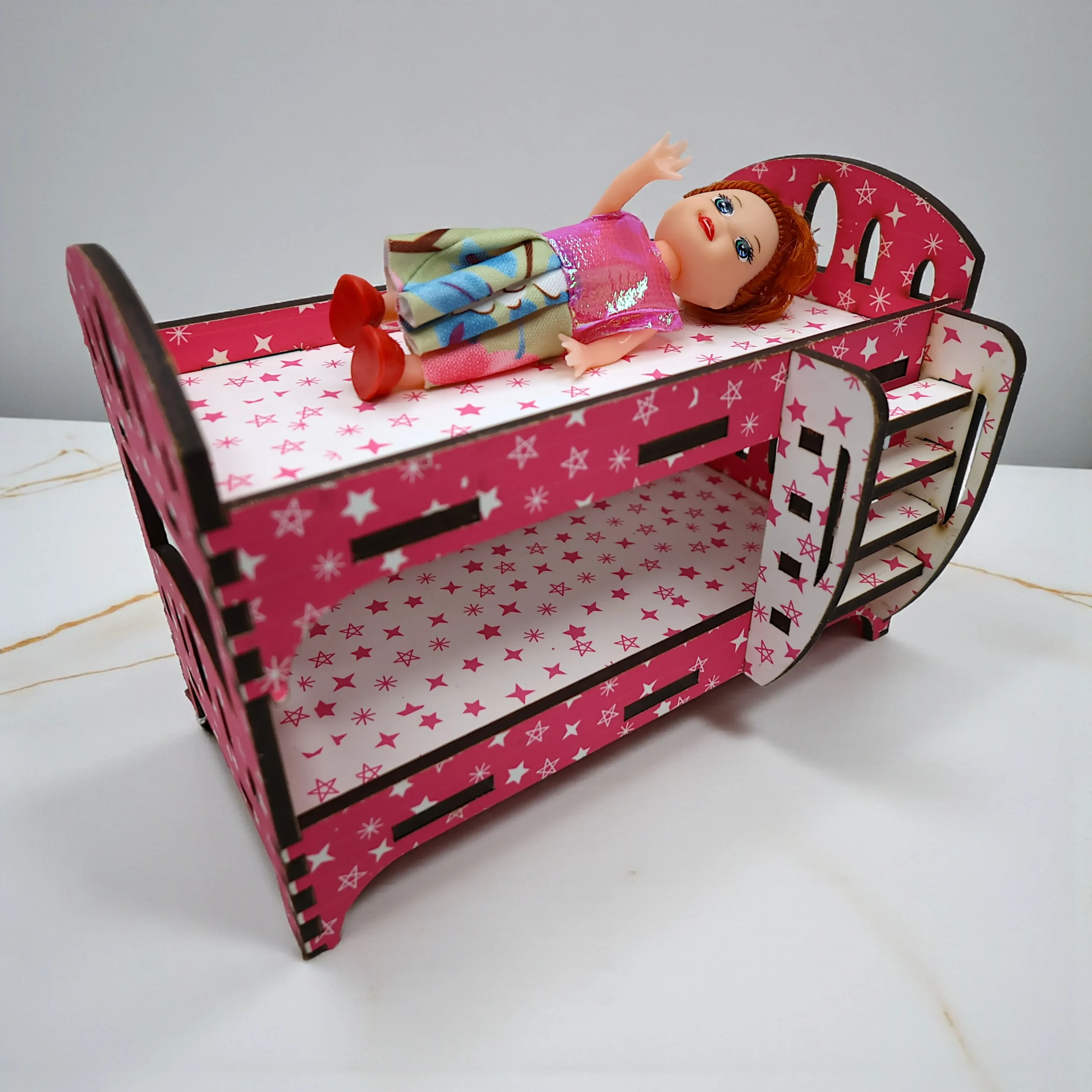 Wooden Dollhouse Bed Furniture – Miniature Pretend Play Accessory wooden miniature bed furniture piece for dollhouse bedroom set encouraging imaginative play